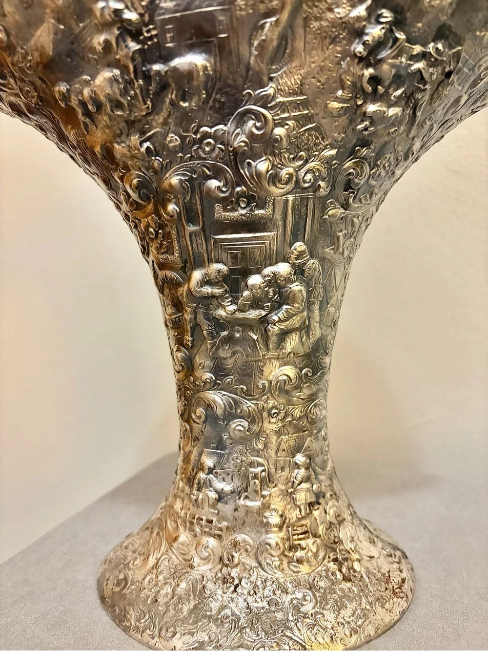 Antique Barbour SP Co 3737 Silver Plate Repoussé Bride’s Basket with Handle 16”